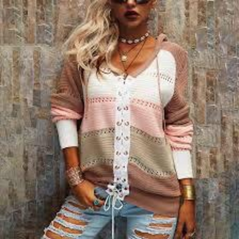 Chic V-Neck Striped Sweater - Pink, Cream, and Tan